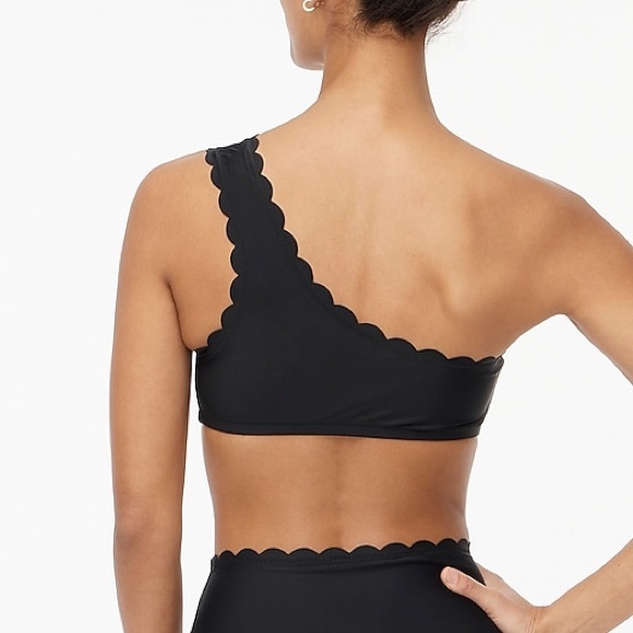 J Crew Factory Bikini Swim Top Plus Size One Shoulder Scalloped Black 3X NWT - Picture 3 of 5